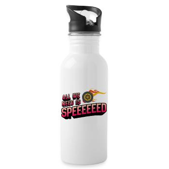 All We Need Is Speed mit Feuerreifen - Trinkflasche mit integriertem Trinkhalm - Weiß - Rechts