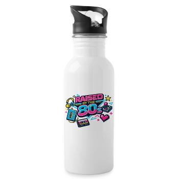 80er Neon Retro Revival - Trinkflasche mit integriertem Trinkhalm - Weiß - Rechts