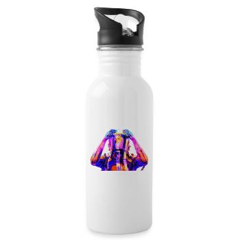 Neon Astronaut Colorful Psychedelic - Water bottle with straw - white - Right