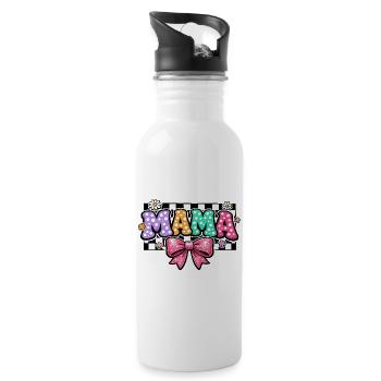 Mama Groovy Polka Dot und rosa Schleife | Mama-Geschenk - Trinkflasche mit integriertem Trinkhalm - Weiß - Rechts