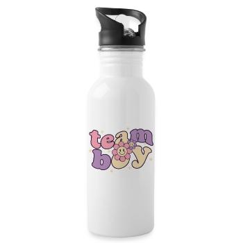 Geschlechterenthüllung Team Junge Babyparty Mama Papa Oma - Trinkflasche mit integriertem Trinkhalm - Weiß - Rechts