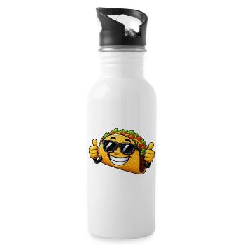 Taco Cartoon Sun Summer Glasses Thumbs Up - Water bottle with straw - white - Right