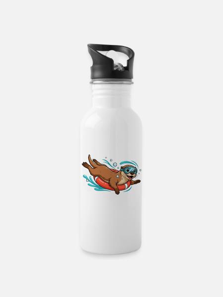 Lustiger Otter mit Taucherbrille - Trinkflasche mit integriertem Trinkhalm - Weiß