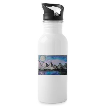 Moonlit night at the quiet lake - Water bottle with straw - white - Right