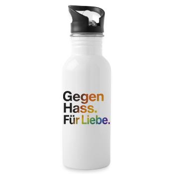 Gegen Hass Für Liebe für Frauen & Männer CSD - Trinkflasche mit integriertem Trinkhalm - Weiß - Rechts