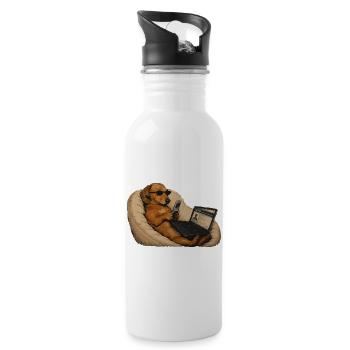 Hunde-Dackel-Laptop-Humor - Trinkflasche mit integriertem Trinkhalm - Weiß - Rechts