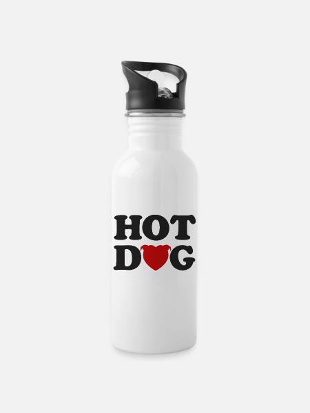 Heart Head Hot Dog - 031 - Water bottle with straw - white