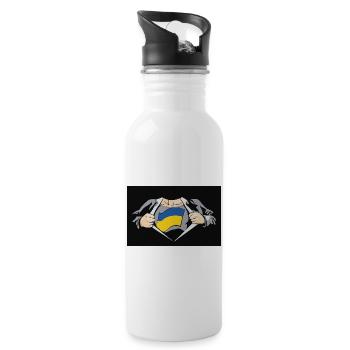 Ukraine-Superhelden-Ukraine-Flagge - Trinkflasche mit integriertem Trinkhalm - Weiß - Rechts