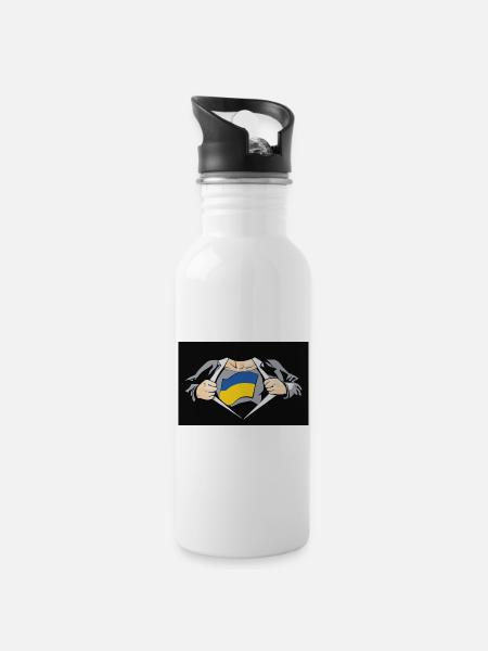 Ukraine Super Hero Ukraine Flag - Water bottle with straw - white