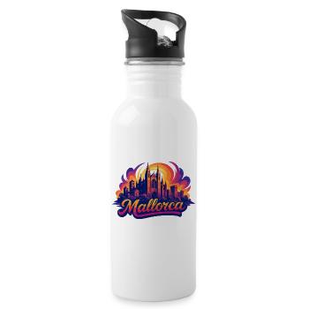 Mallorca Skyline – Epic Colorful Silhouette - Water bottle with straw - white - Right