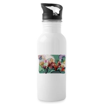 Abstract Orchids | Zen Floral Illustration - Water bottle with straw - white - Right