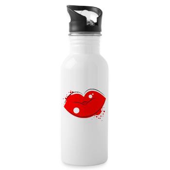 Red Kissing Lips Pop Art - Water bottle with straw - white - Right