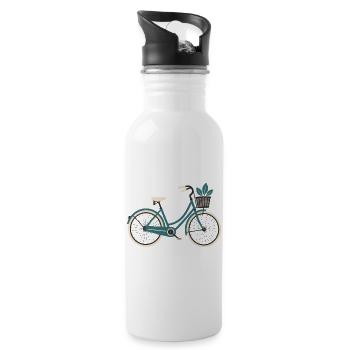 Citybike Fahrrad mit Korb Shirt - Trinkflasche mit integriertem Trinkhalm - Weiß - Rechts
