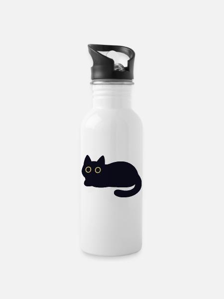 Schwarze Katze mit gelben Augen - Trinkflasche mit integriertem Trinkhalm - Weiß