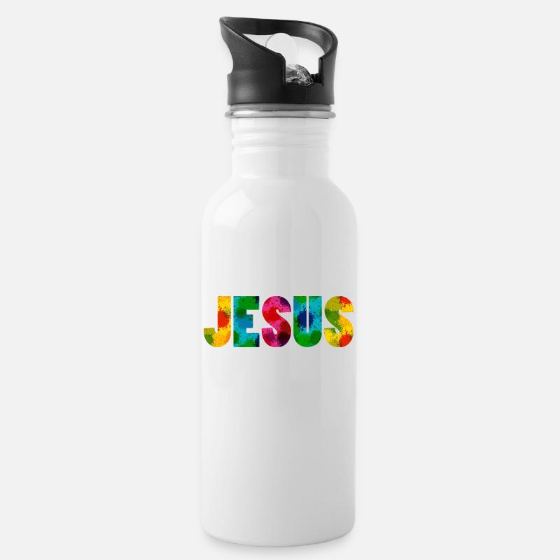 Jesus - Colourful - Trinkflasche mit integriertem Trinkhalm - Weiß
