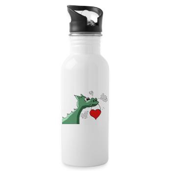Drache mit Herz - Trinkflasche mit integriertem Trinkhalm - Weiß - Rechts