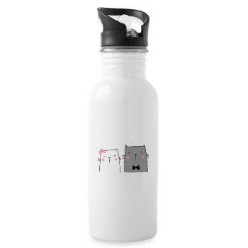 Cats Couple Wedding Gift - Water bottle with straw - white - Right