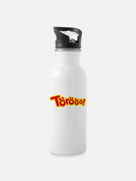 Benjamin Blümchen Törööö!- Schriftzug - Trinkflasche mit integriertem Trinkhalm - Weiß