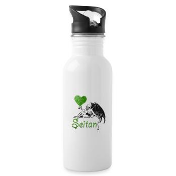 Grüner Seitan - Trinkflasche mit integriertem Trinkhalm - Weiß - Rechts