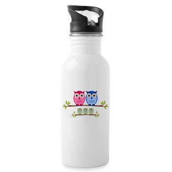 Eulen Familie Drillinge - Trinkflasche mit integriertem Trinkhalm - Weiß - Rechts