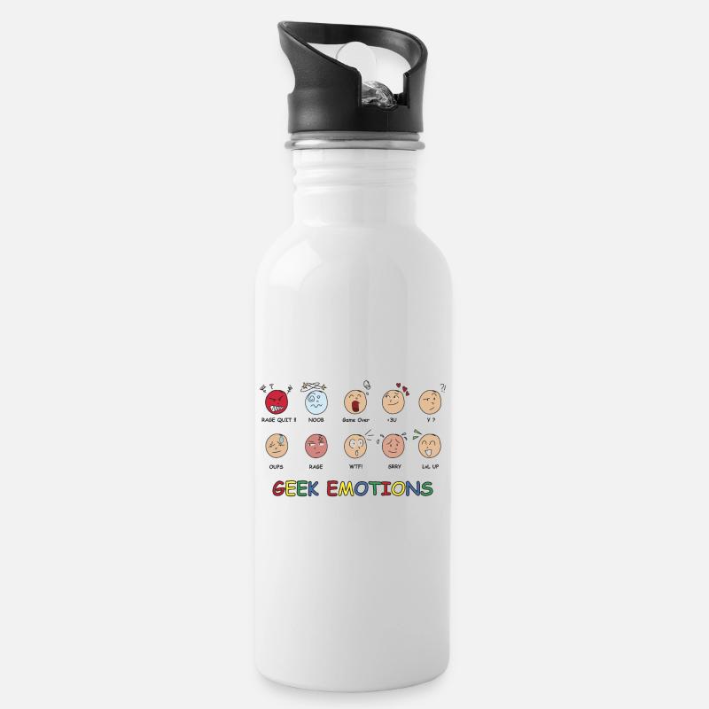 GEEK EMOTIONS - SCHWARZER TEXT - Trinkflasche mit integriertem Trinkhalm - Weiß