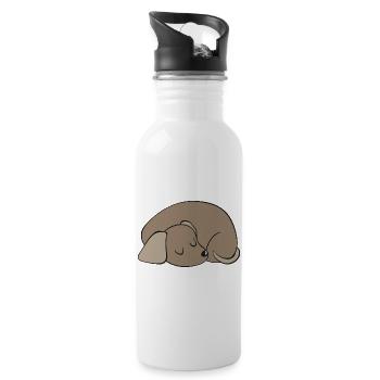 Sleeping Puppy Cartoon Print - Water bottle with straw - white - Right