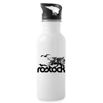 Rostock - Greif und Möwen - Trinkflasche mit integriertem Trinkhalm - Weiß - Rechts