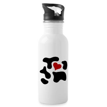 black cow marks with red heart - Water bottle with straw - white - Right