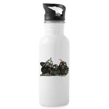 three young cheeky kraehen - Water bottle with straw - white - Right