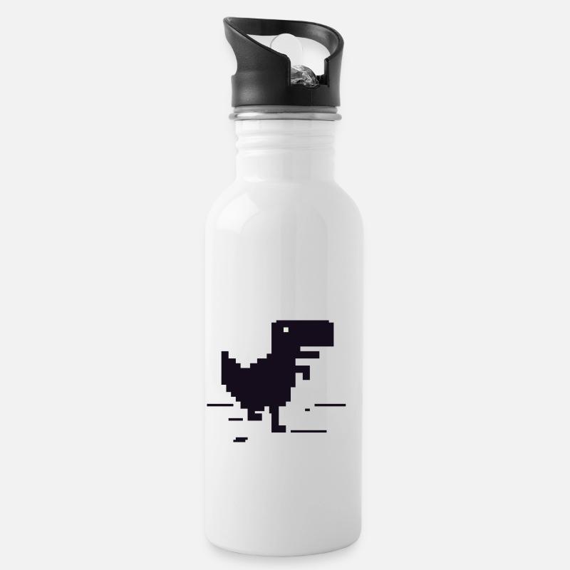 Retro pixel dinosaur - Water bottle with straw - white