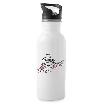 Tee, Teetasse, tea time, Kirschblüten - Trinkflasche mit integriertem Trinkhalm - Weiß - Rechts