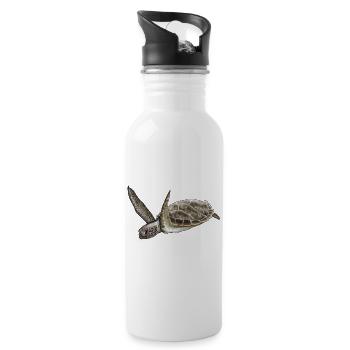 Süße Schildkröte Motiv Illustration Meeresbewohner - Trinkflasche mit integriertem Trinkhalm - Weiß - Rechts