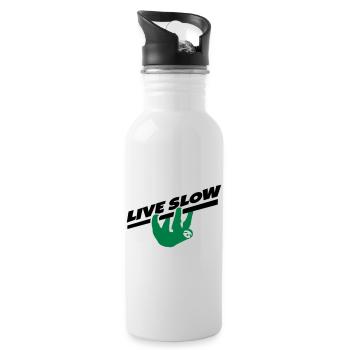 Faultier Spruch Live Slow für Entspannte - Trinkflasche mit integriertem Trinkhalm - Weiß - Rechts