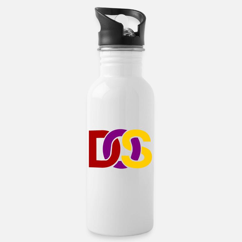 Retro MS DOS Logo - Trinkflasche mit integriertem Trinkhalm - Weiß