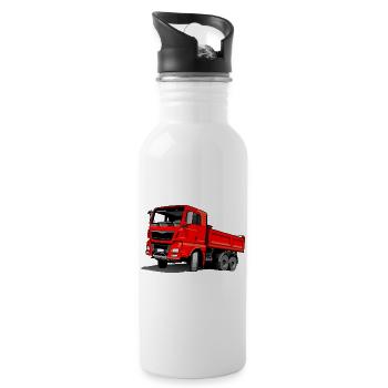 LKW rot - Trinkflasche mit integriertem Trinkhalm - Weiß - Rechts