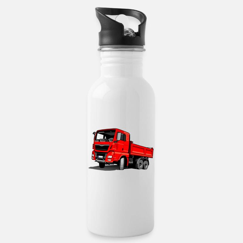 LKW rot - Trinkflasche mit integriertem Trinkhalm - Weiß