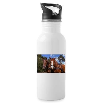 Pferde Gespann - Trinkflasche mit integriertem Trinkhalm - Weiß - Rechts