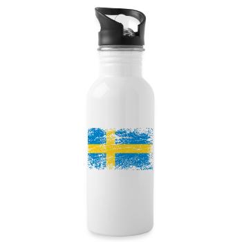 Schwedische Flagge im Vintage-Style - Trinkflasche mit integriertem Trinkhalm - Weiß - Rechts