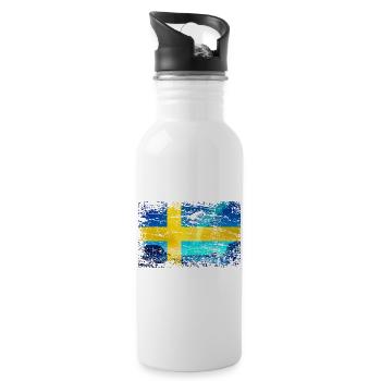 Schwedische Flagge mit Polarlicht im Vintage-Style - Trinkflasche mit integriertem Trinkhalm - Weiß - Rechts