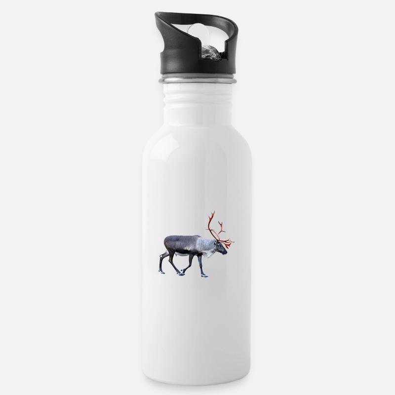 Rentier - Trinkflasche mit integriertem Trinkhalm - Weiß