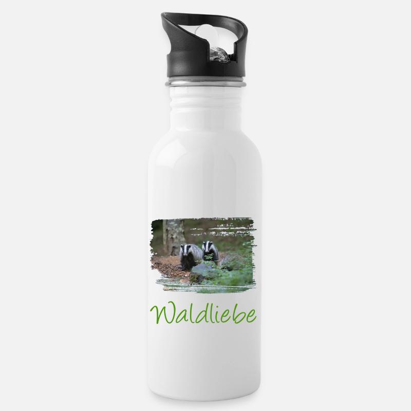 wald 57 mit dachs - Trinkflasche mit integriertem Trinkhalm - Weiß