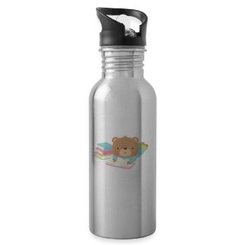 Cute Teddy Bear Loves To Read - Water bottle with straw - silver - Right