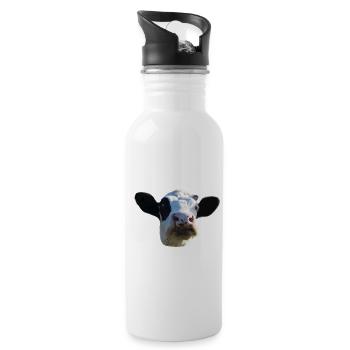 drôle vache tête de vache noir et blanc cadeau fermier - Gourde avec paille intégrée - blanc - Droite