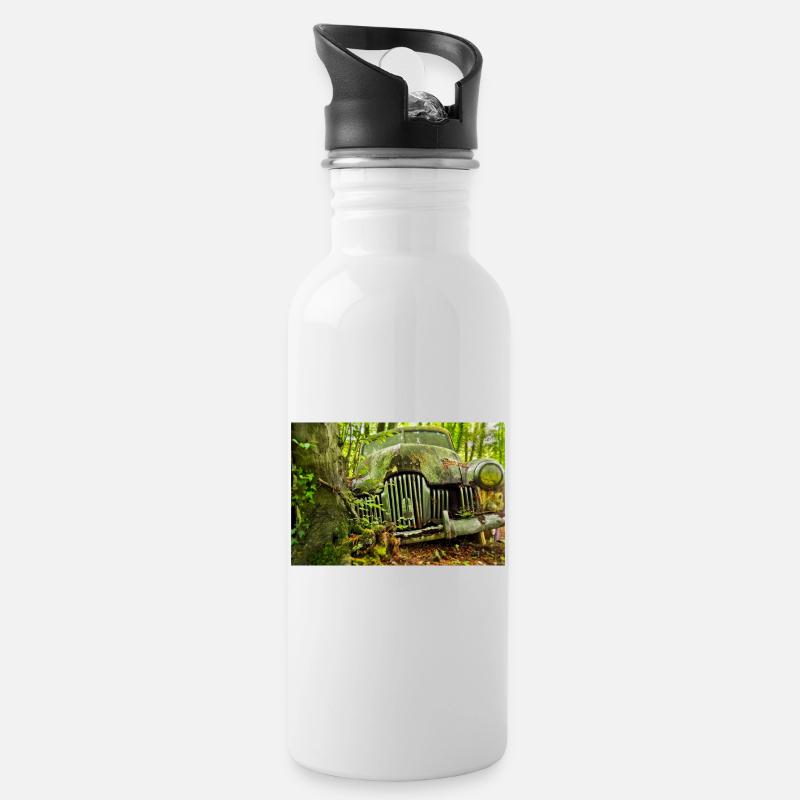 Décadence de la forêt : Vestige de voiture rouillée - Gourde avec paille intégrée - blanc