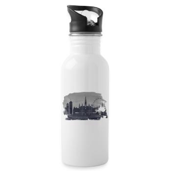 Vienna Skyline Watercolor Silhouette - Water bottle with straw - white - Right