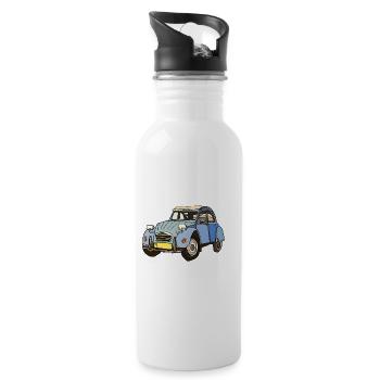Blaues Vintage Auto Cartoon - Trinkflasche mit integriertem Trinkhalm - Weiß - Rechts