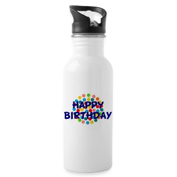 GEBURTSTAG. HAPPY BIRTHDAY. ALLES GUTE ZUM GEBURTSTAG. - Trinkflasche mit integriertem Trinkhalm - Weiß - Rechts