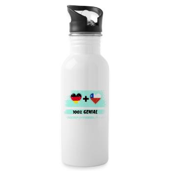 Deutschland und Chile 100% Genial / Geschenk - Trinkflasche mit integriertem Trinkhalm - Weiß - Rechts