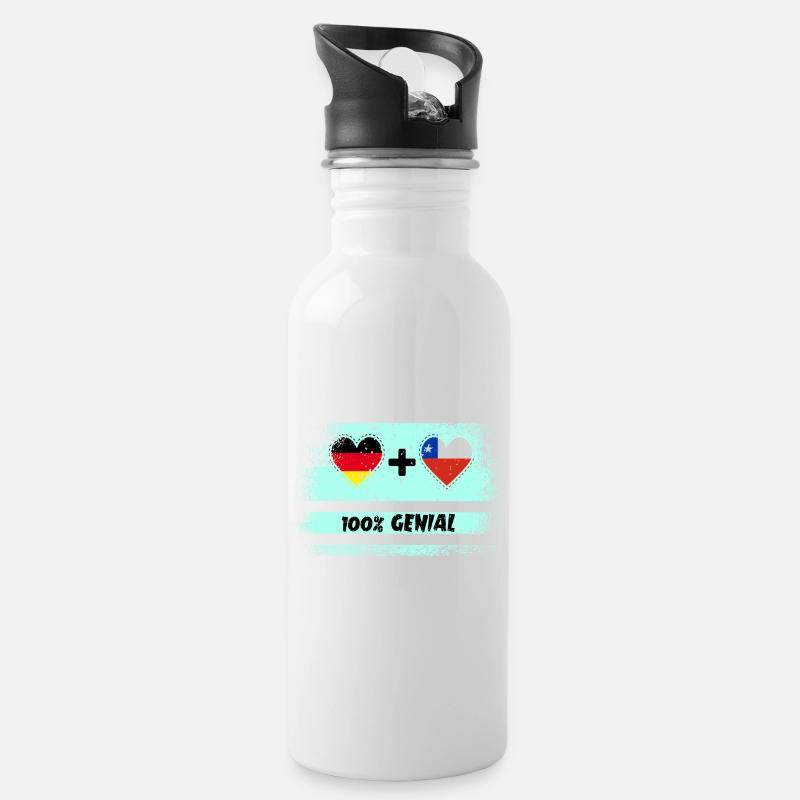 Deutschland und Chile 100% Genial / Geschenk - Trinkflasche mit integriertem Trinkhalm - Weiß