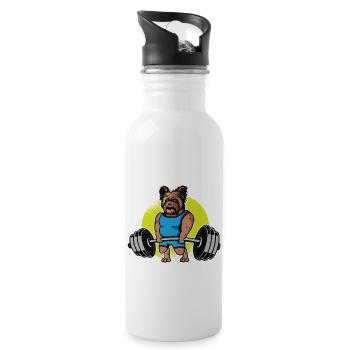 Yorkshire Terrier Weightlifting I Deadlift Fitness - Water bottle with straw - white - Right
